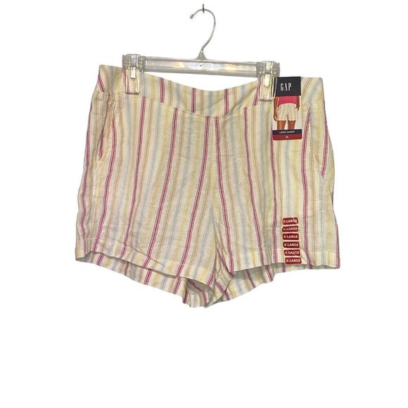 Gap Linen Shorts Women's Size XL Cream with Stripes Pockets Elastic Waist NWT - Picture 2 of 12